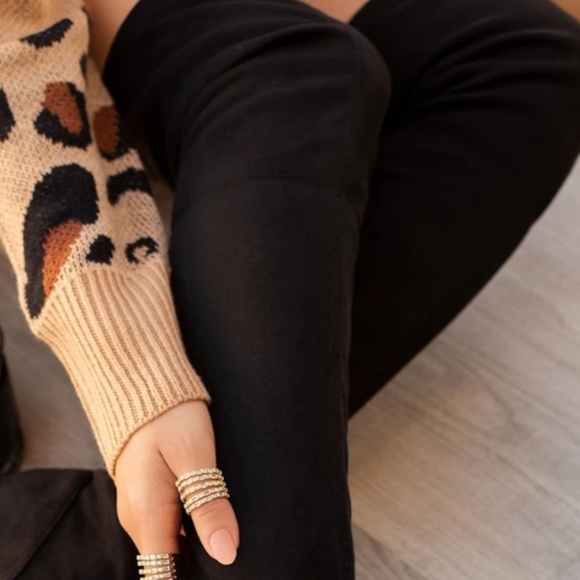 Over the Knee Black Vegan Suede Boots - Picture 3 of 7